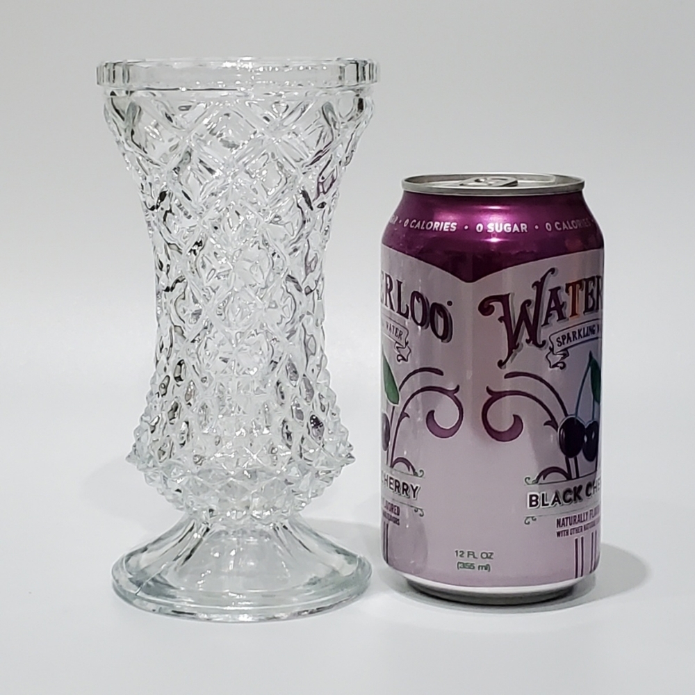 Vntg 6 1/4" Diamond Point-Waffle Diamond Design Molded Crystal Clear Glass Vase